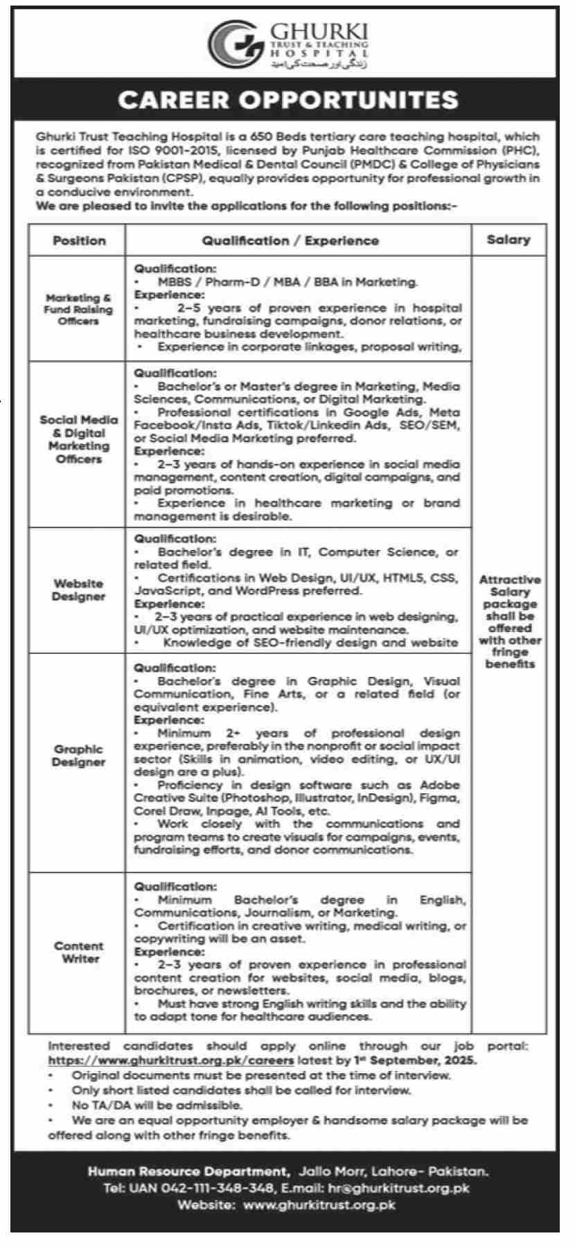 Jobs in Ghurki Trust Teaching Hospital Lahore